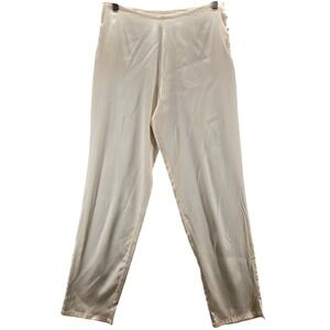 VTG Victorias Secret Silk Pajama Pants Ivory Cream Button Straight Leg Y2K M